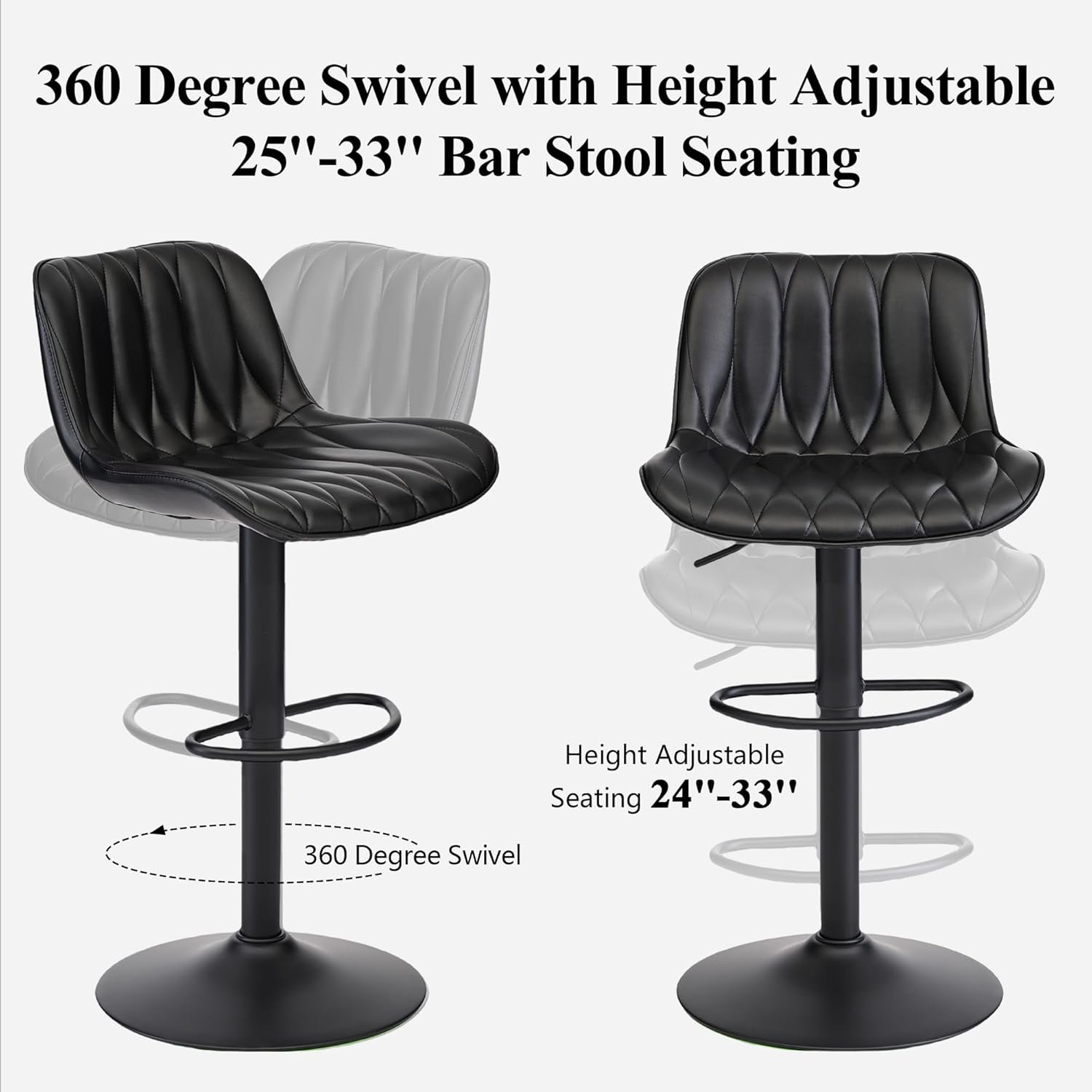 Black Adjustable Swivel Bar Stools Set