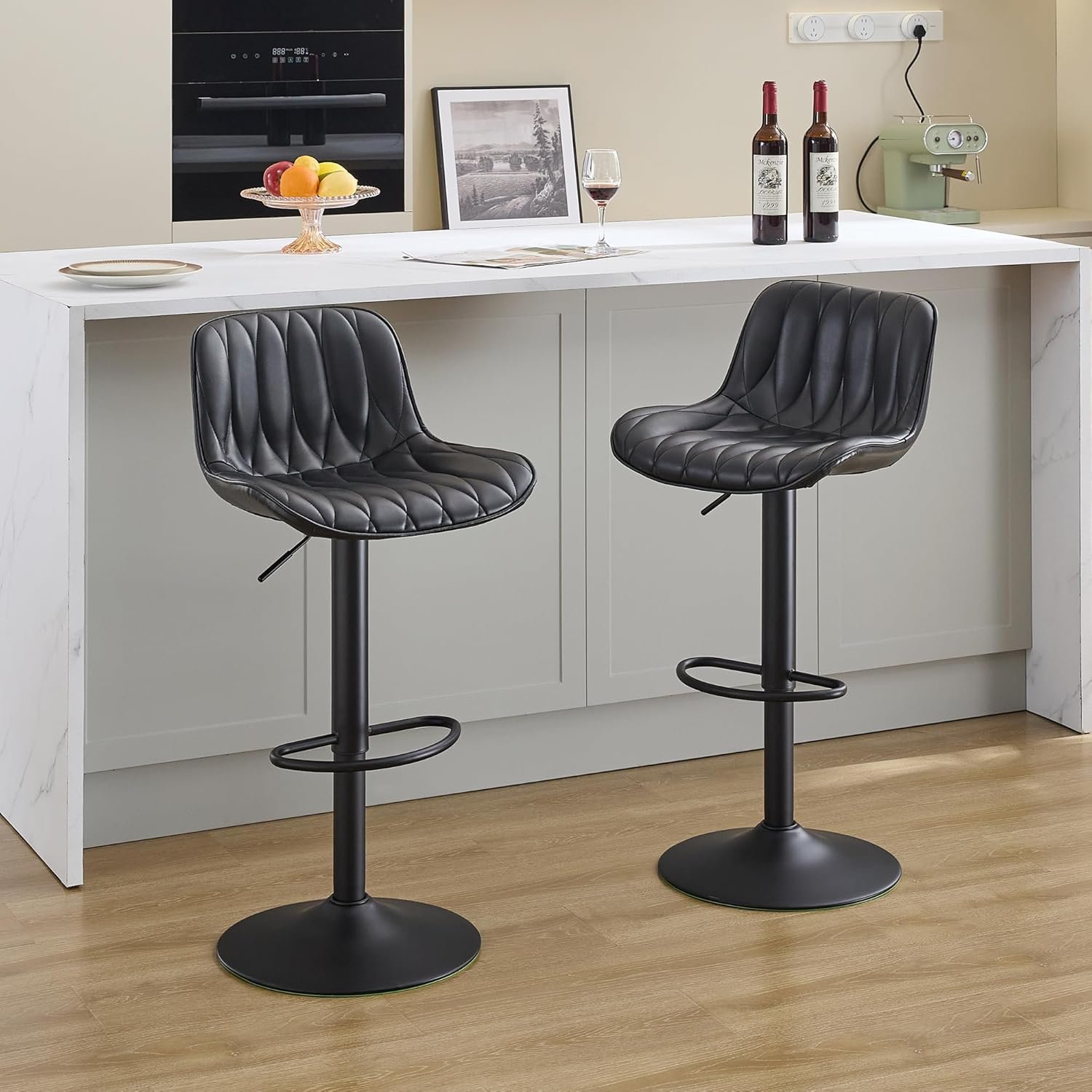 Black Adjustable Swivel Bar Stools Set
