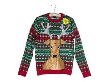 BLIZZARD BAY Christmas sweater Men Sz S Novelty Reindeer Pocket Dad Beer Holder