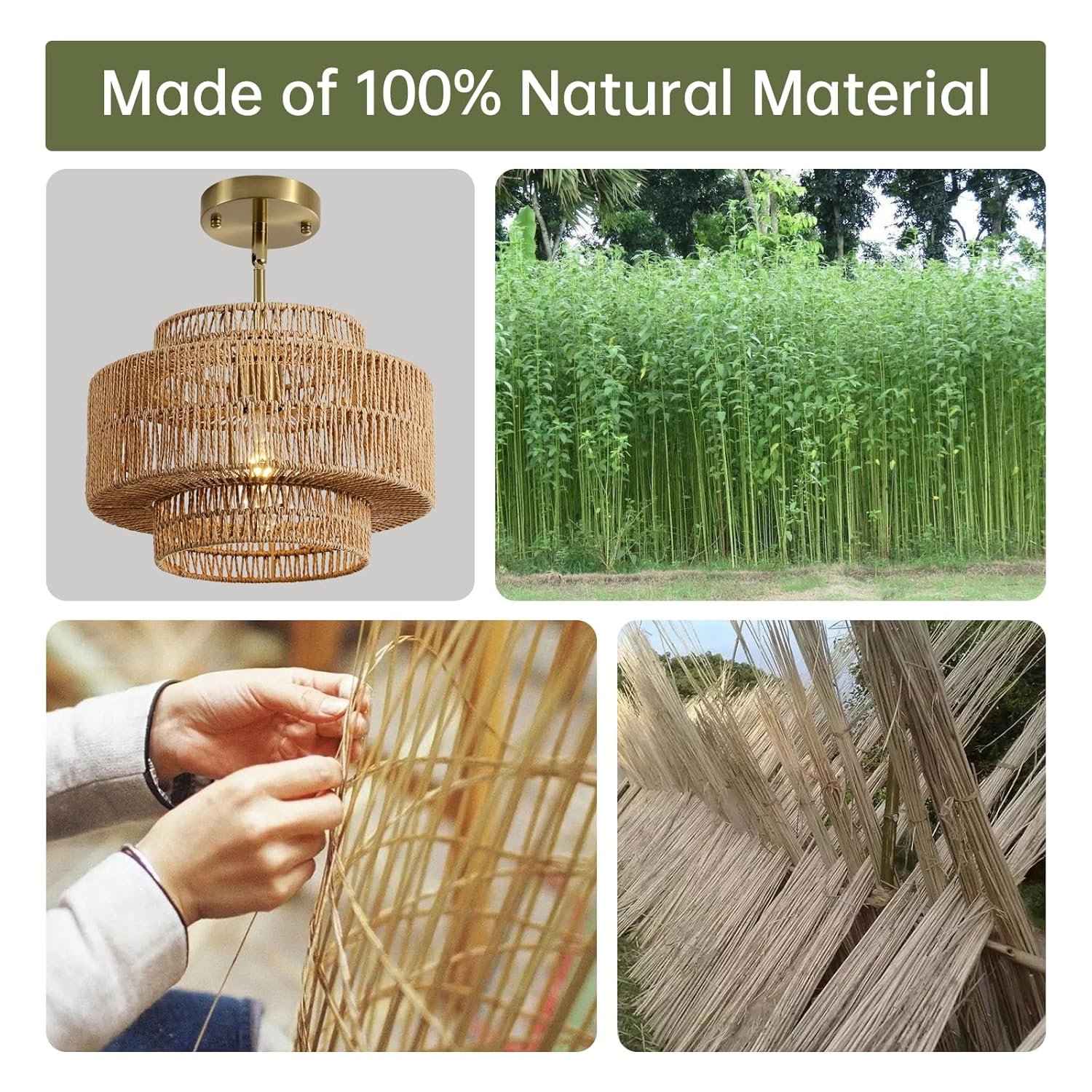 Boho Rattan Chandelier Pendant Light Fixture