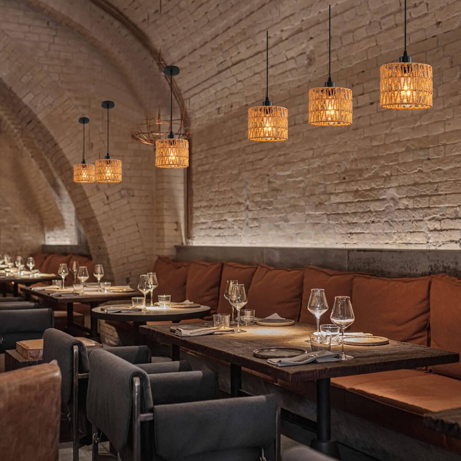 Boho Woven Rattan Pendant Light Fixture