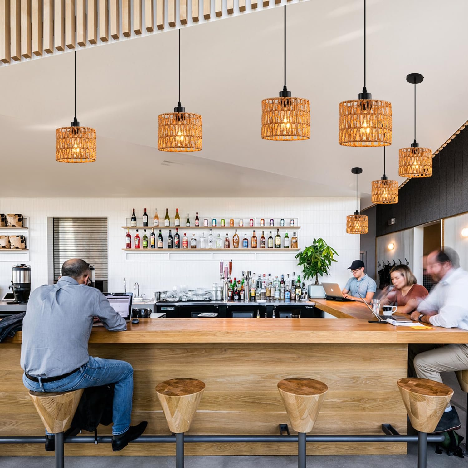 Boho Woven Rattan Pendant Light Fixture