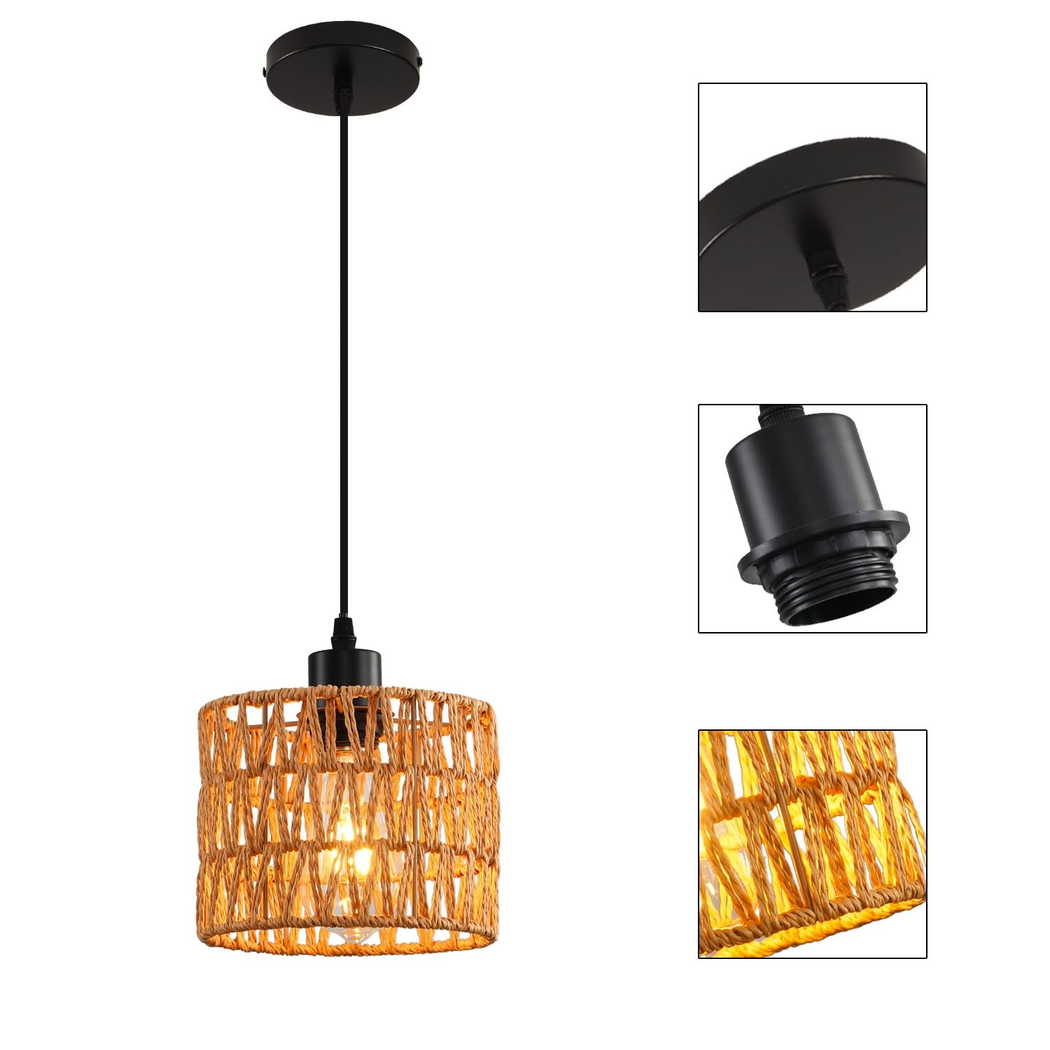 Boho Woven Rattan Pendant Light Fixture