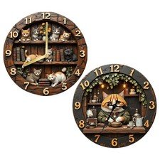 Cat-themed Retro Wall Clock 11.81 Inch Wooden Decoration Animal Clock