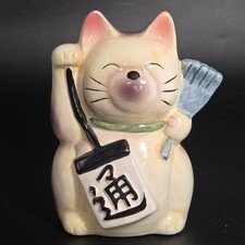 Ceramic Maneki Neko Cat Kitten Collectible 4" Tall Good Luck Prosperity Wealth
