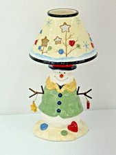 CERAMIC SNOWMAN CANDLE LAMP WITH SHADE 10"INCH CHRISTMAS VINTAGE FIGURINE