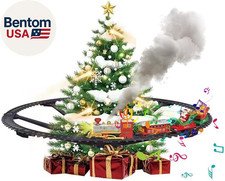 Christmas Train Set with Steam, Toy Train Set around under the Christmas Tree, H