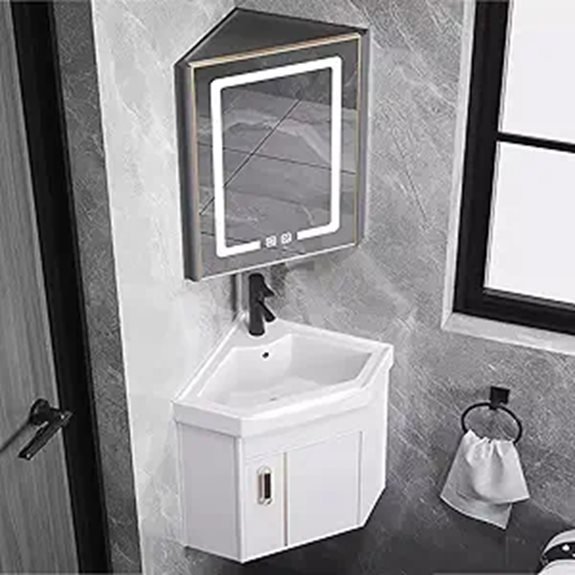 Corner Bathroom Vanity Cabinet with Sink and LED Mirror