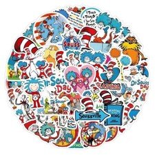 Dr Seuss Cat In The Hat Themed Set of 50 Assorted Stickers Decal Set