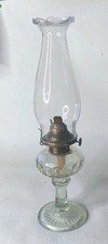 EARLY ANTIQUE OIL LAMP rare type base rear type tank NEVER USED (?) v. clean! fa