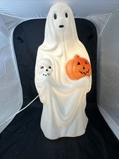 Empire Halloween Blow Mold Ghost Pumpkin Skull 23" Tested Works Bulb Vintage
