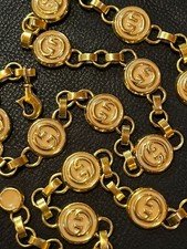 GUCCI BELT Chain logo Vintage Old Gucci Gold GG Necklace Pendant Choker kenkenjp