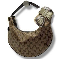 GUCCI One Shoulder Bag GG Coated Canvas Y2K Gold Logo Vintage Japan F/S USED