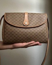 Gucci Vintage GG Monogram Brown Canvas Shoulder Bag Flap Adjustable