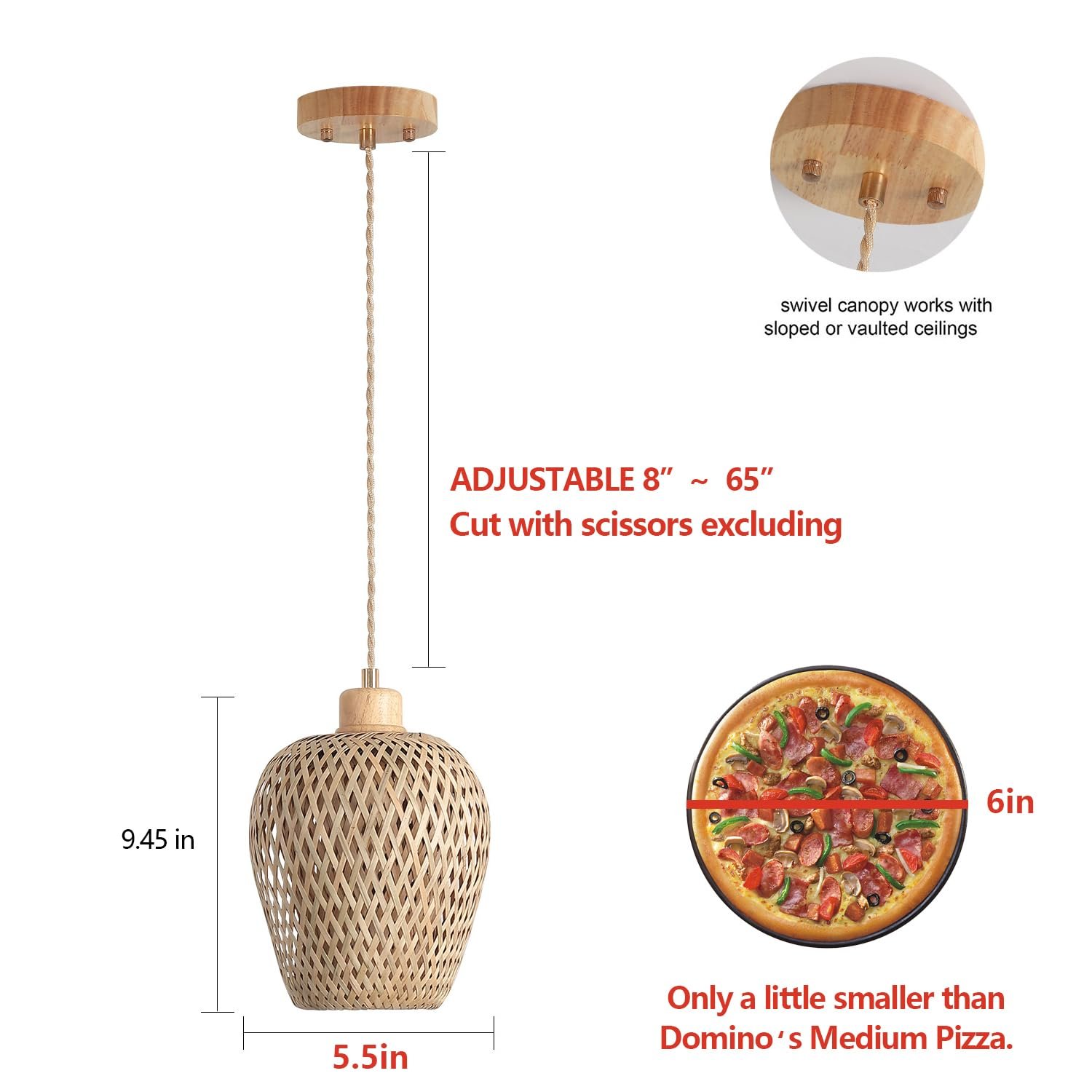 Handmade Bamboo Adjustable Pendant Light