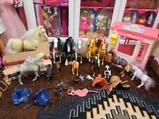 LARGE BARBIE HORSE LOT! FULL CONTAINER HORSES, TRAILER, MORE!