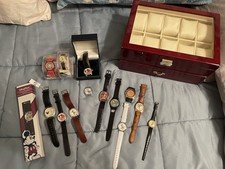 Mickey Mouse Disney Watch Lot w/ Wooden Display Case • Lorus ~ All Watches Work