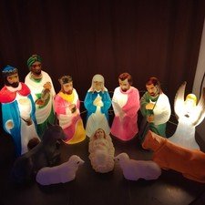 Nativity Scene Blow Mold Lighted Christmas Holy Family Vintage Empire Lot of 12