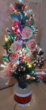 New Fiber Optic Color Changing Christmas Tree Drum Base Candy Cane 36" Decorated