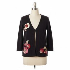 Nouveaux Cardigan Floral Embroidered Sweater Black Womens Medium Grandmacore