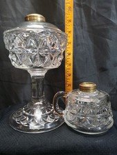 Pair of Antique Oil Lamps Matching Diamond Loop Pattern By Greensburg Glass Co.