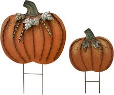 Pumpkin Garden Stake Metal Pumpkin Yard Sign Fall Decor 26InchH & 17InchH