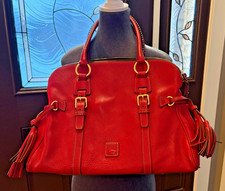 Red Dooney & Bourke Florentine Leather LARGE 15" Long Satchel Shoulder Bag