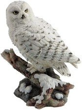 Snow Owl Perching On Branch Polystone Figurine Home Decorative Collectible