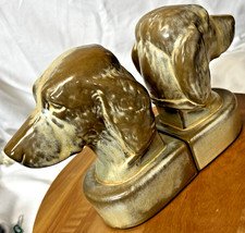 Two VTG Frankoma Pottery Dog Heads Spaniel Bookends 6.5x3.5 Prairie Brown Glaze