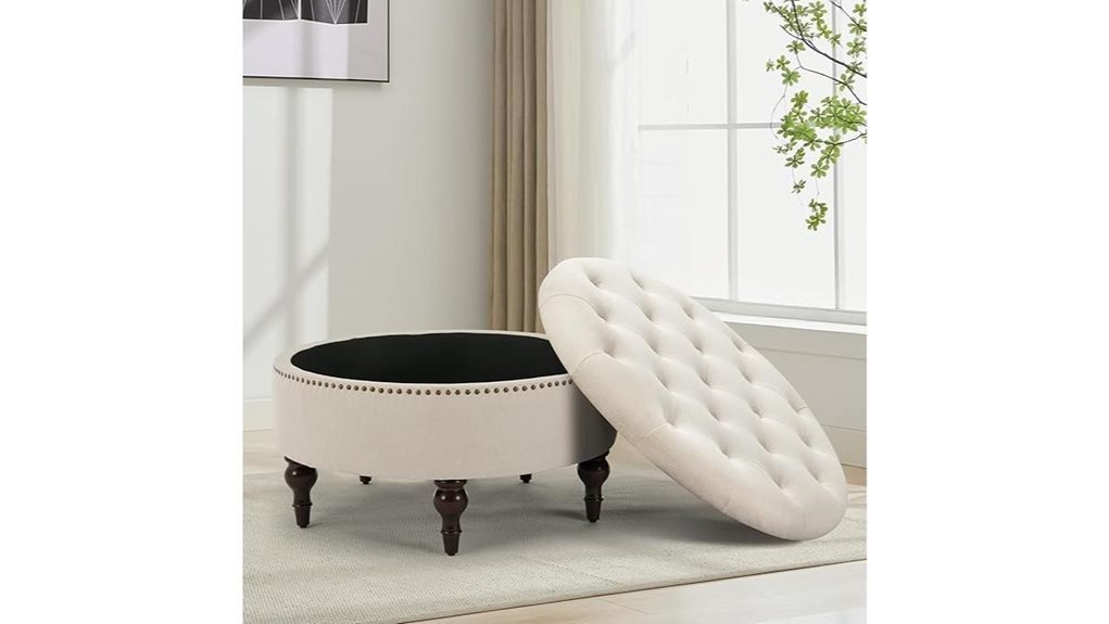 upholstered nailhead storage ottoman