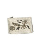 Vintage Bags By Dormar Japan Cream Floral Beaded Zipper Pouch Evening