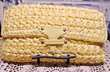 Vintage Charming Yellow Raffia Purse Clutch Bag