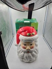 Vintage Christmas Santa claus face cookie jar in box St. Nick Hat Lid Cut Out!