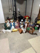 Vintage Complete Nativity Set 12 Piece Christmas Lighted Blow Mold