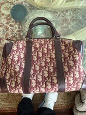 Vintage Genuine CHRISTIAN DIOR Maroon Trotter Leather Canvas Boston Bag France
