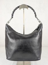 Vintage Gucci Leather Bamboo Handle Shoulder Bag Black Made in Italy.