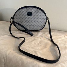 Vintage Gucci Micro GG Logo Navy Coated Canvas Leather Crossbody Shoulder Bag