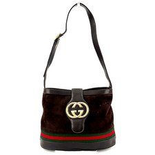 Vintage Gucci Sherry Line Shoulder Bag Dark Brown Suede Auth