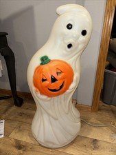 Vintage Halloween Blow Mold Ghost With Pumpkin 34” General Foam Plastic Lighted