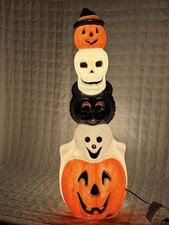 Vintage Halloween Totem Blow Mold Stack 1995 Empire Pumpkin Cat Ghost Skull 32”