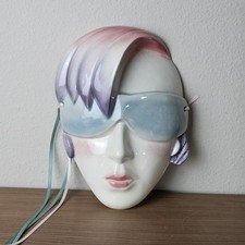 Vintage Hand Painted Porcelain Clay Art Mask Wall Hanging Masquerade Mask