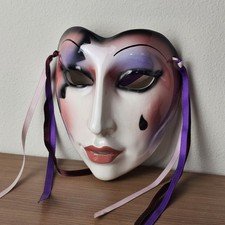 Vintage Hand Painted Porcelain Clay Art Ombre Mask Wall Hanging Masquerade Mask