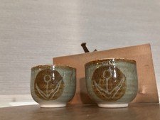 Vintage Japanese Studio Pottery Yunomi Tea Cups Pair Signed w Tomobako Box