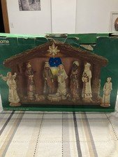 Vintage JCP 12 Piece Rustic Porcelain Nativity Set with Stable, Complete Read