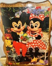 Vintage Mickey & Minnie Disney Glossy Lacquered Print Wood Wall Clock 16”x 22”