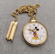Vintage Mickey Mouse Lorus Quartz Pocket Watch Walt Disney Productions