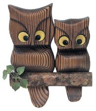 Vintage Owl Wood Wall Hanging Retro 70s Style Bird Home Decor MCM Owls