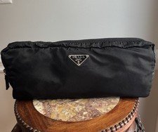 Vintage Prada Black Nylon Cosmetic Toiletry Bag 13”x4”x3” Made in Italy
