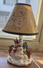 Vintage Winter Holiday Country Themed Snowmen Lamp 11" Tall