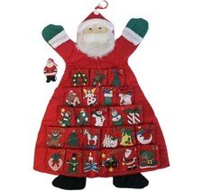 VTG 24 Pocket Santa Cloth Advent Christmas Calendar Countdown Wall Hanging 26x19